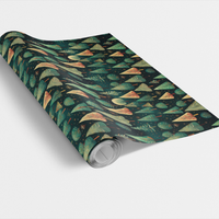 Winter Pine Forest Gift Wrap Roll, Geometric Christmas Wrapping Paper, Modern Evergreen Holiday Gift Wrap, Teal Gold Festive Wrapping Paper