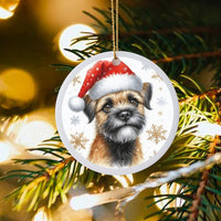 Santa Hat Dog Art Ornament, Border Terrier Christmas Ornament, Adorable Puppy Holiday Tree Ornament, Dog Lover Ceramic Keepsake Present