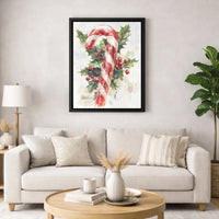 Festive Holly Berries Canvas Print, Watercolor Candy Cane Canvas Art, Christmas Holiday Wall Art Canvas, Winter Home Decor, Xmas Art Present