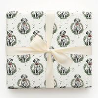 Dog Lover Gift Wrap, Dalmatian Christmas Wreath Wrapping Paper, Adorable Puppy Present Wrap, Festive Winter Pet Wrapping Paper, Xmas Gift Wrap