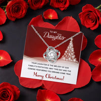 Rotating Rose Box CZ Crystal Knot Pendant, Daughter Christmas Love Knot Necklace, Daughter Holiday Jewelry, Christmas Keepsake Present