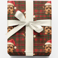 Plaid Holiday Dog Gift Wrap Roll, Yorkie Christmas Wrapping Paper, Yorkshire Terrier Present Wrap, Adorable Xmas Dog Paper
