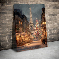 Winter Eiffel Tower Poster, Paris Christmas Canvas Wall Art, Snowy French Cityscape Print, Digital Download Holiday Home Decor