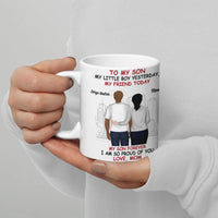 Proud Mom and Son Coffee Mug, To My Son Personalized Ceramic Mug, Mother Son Illustration Coffee Cup, Custom Birthday Christmas Present Mug