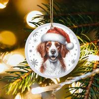 Dog in Santa Hat Ceramic Keepsake, Brittany Spaniel Christmas Ornament, Dog Portrait Tree Decor, Personalized Holiday Present for Dog Lovers