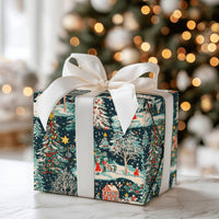 Snowy Night Christmas Gift Wrap, Vintage Winter Village Wrapping Paper, Retro Holiday Town Present Wrap, Comfy Seasonal Packaging