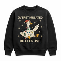 Humorous Christmas Goose Sweatshirt, Overstimulated but Festive Goose Sweatshirt, Neurodivergent Holiday Goose Crewneck, Comfy Xmas Pullover