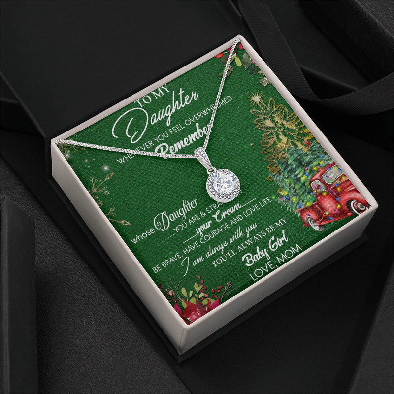 Christmas Holiday Card Pendant Necklace, To My Daughter Necklace, White Gold Stainless Steel Necklace, Xmas Present from Mom for Her