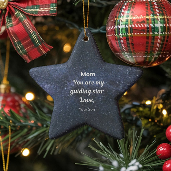 Starry Night Sky Keepsake from Son, Mom Guiding Star Ornament, Ceramic Christmas Star Ornament, Mother Holiday Decor Star Tre