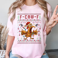 Humorous Chicken Holiday Shirt, F-Caw-F Ugly Christmas T-Shirt, Sarcastic Rooster Xmas Tee, Humorous Party Tee for Men and Women