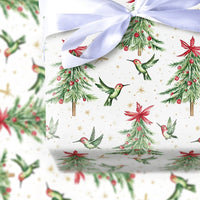 Watercolor Holiday Gift Wrap, Hummingbird Christmas Wrapping Paper, Bird Christmas Tree Wrap, Festive Gift Wrapping Paper Roll