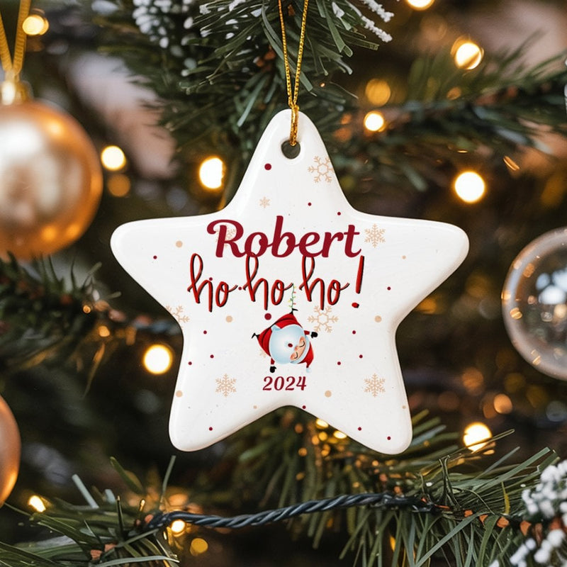 Custom Name and Year Christmas Star Ornament, Personalized Star Ornament, Ceramic Holiday Star Decor, Family Keepsake Christmas Ornament