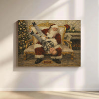 Nostalgic Christmas Canvas Print, Santa Claus and Laughing Boy Canvas, Vintage Holiday Canvas Wall Art, 2025 Christmas Wall Decor, Xmas Present