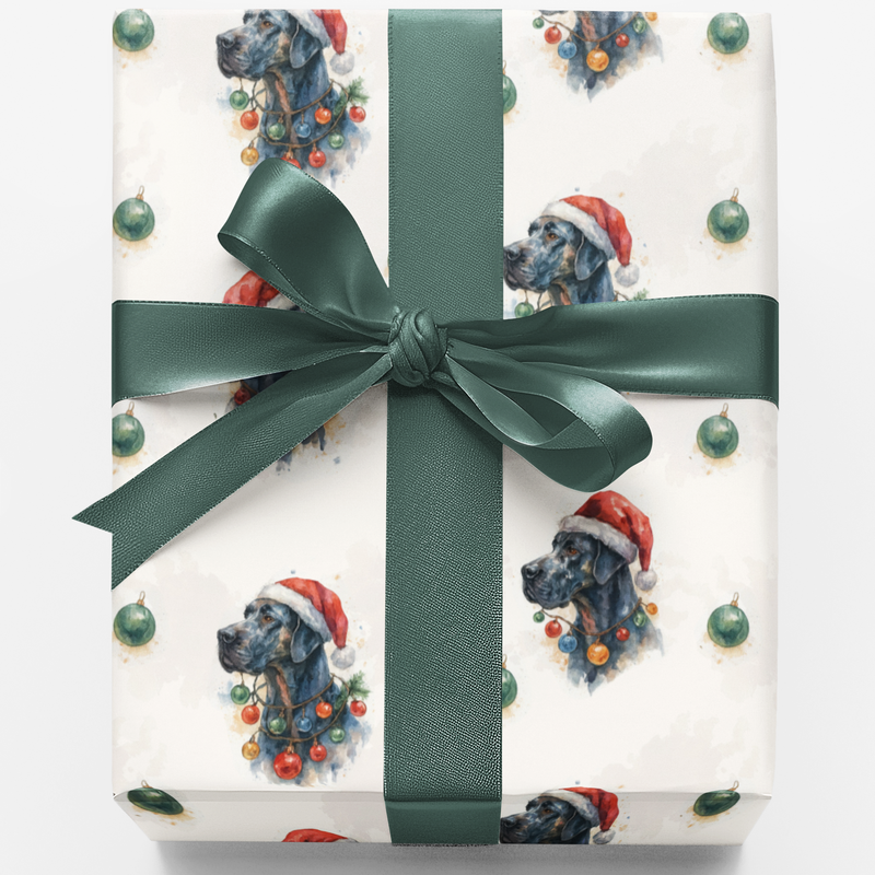 Santa Hat Dog Gift Wrap, Great Dane Christmas Wrapping Paper, Festive Puppy Present Wrap, Holiday Gentle Giant Dog Lover Present Packaging Roll