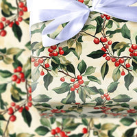 Botanical Christmas Wrapping Paper, Watercolor Holly Berry Wrapping Paper, Festive Winter Holiday Gift Wrap, Noel Present Wrapping Paper