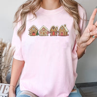 Holiday Cookie Village T-Shirt, Gingerbread House Christmas T-Shirt, Adorable Festive Xmas Graphic T-Shirt, Winter Holiday Tee, Present for Her