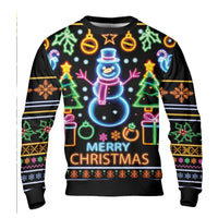 Retro Snowman Holiday Sweatshirt, Neon Snowman Ugly Christmas Sweater, Festive Winter Crewneck, Colorful Xmas Sweater Present for Men Women