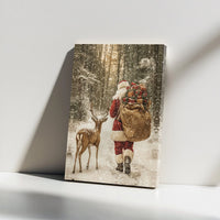 Snowy Forest Reindeer Canvas Print, Santa Claus Wall Art Canvas, Christmas Holiday Wall Decor, Winter Santa Canvas, Festive Holiday Present