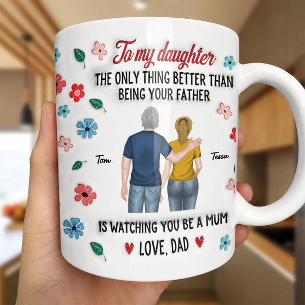 Father and Daughter Love Dad Coffee Mug, Personalized Daughter Ceramic Mug, Touching Birthday Cup, Christmas Present for Daug