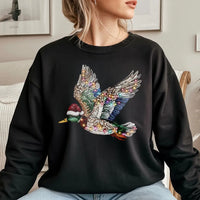 Santa Hat Duck Graphic Sweatshirt, Mallard Duck Christmas Sweatshirt, Rhinestone Duck Holiday Sweater, Festive Xmas Pullover Sweatshirt