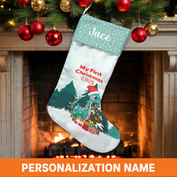 Baby First Christmas Stocking, Personalized Dinosaur Christmas Stocking, Custom Name Dino Holiday Stocking, Adorable Baby Shower Keepsake Present