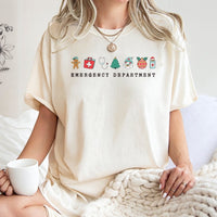 Festive Medical ER Graphic Tee, Emergency Department Christmas T-Shirt, Hospital Staff Nurse Holiday Shirt, Adorable Xmas Doctor Graphic Tee