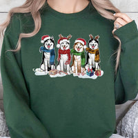 Adorable Festive Dog Lover Sweater, Husky Christmas Sweatshirt, Winter Siberian Husky Holiday Crewneck, Christmas Dog Owner Pullover Present