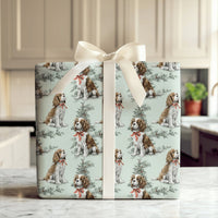 Christmas Dog Gift Wrap, Cavalier King Charles Spaniel Wrapping Paper, Red Bow Puppy Wrapping Paper, Pet Lover Holiday Present Gift Wrap