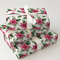 Watercolor Christmas Floral Gift Wrap, Pink Poinsettia Wrapping Paper, Pastel Botanical Wrapping Paper Roll, Elegant Holiday Present Wrap