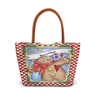Christmas Holiday Cookie Handbag, Personalized Gingerbread Man Tote Bag, Festive Winter Shoulder Bag, Seasonal Xmas Shopper Present for Her