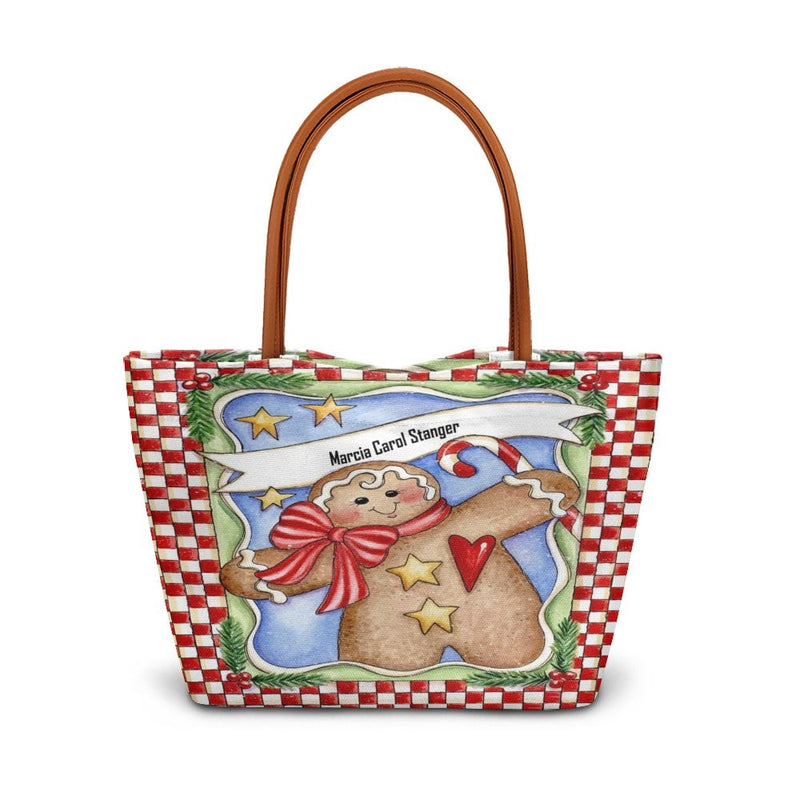 Christmas Holiday Cookie Handbag, Personalized Gingerbread Man Tote Bag, Festive Winter Shoulder Bag, Seasonal Xmas Shopper Present for Her