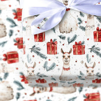 Adorable Watercolor Llama Gift Wrap, Christmas Llama Wrapping Paper, Festive Alpaca Llama Wrapping Paper, Winter Holiday Animal Present Wrap