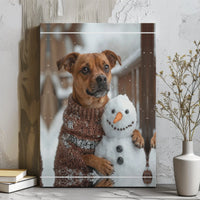 Winter Wonderland Dog Canvas Wall Art, Dog Hugging Snowman Canvas Print, Comfy Holiday Pet Wall Canvas, Adorable Christmas Decor, Dog Lover Present
