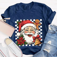Retro Holiday Graphic Tee, Checkerboard Santa Gingerbread Man Christmas T-Shirt, Adorable Xmas Cookie Shirt, Festive Top