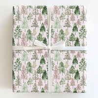 Watercolor Holiday Gift Wrap, Pink Christmas Tree Wrapping Paper, Modern Pastel Xmas Gift Wrapping Paper, Festive Season Wrap Roll