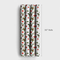 Christmas Ornament Gift Wrap, Watercolor Holly Berry Wrapping Paper, Pinecone Botanical Wrapping Paper