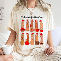 Humorous Adult Christmas T-Shirt, All I Want for Christmas Is Naughty Shirt, Sarcastic Holiday Party Humor Tee, Naughty List Graphic T-Shirt