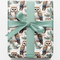 Pine Woodland Holiday Wrapping Paper, Winter Owl Gift Wrap Paper, Festive Forest Bird Gift Wrap, Comfy Christmas Present Wrapping Paper Roll
