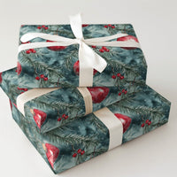 Pine Branch Christmas Gift Wrap, Watercolor Red Ornament Wrapping Paper, Holly Berry Wrapping Paper, Snowy Winter Holiday Wrapping Paper