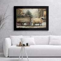 Rustic Winter Snow Scene Print, Farmhouse Christmas Sheep Wall Art Digital Download, Country Sheep Poster, Holiday Farmhouse Wall Decor