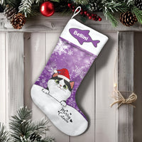 Adorable Kitten Christmas Stocking, Personalized Cat Santa Hat Christmas Stocking, Custom Pet Holiday Stocking, Cat Lover Holiday Mantle Present