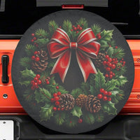 Festive Pinecone Red Bow Tire Cover, Christmas Wreath Spare Tire Cover, Waterproof Holiday Tire Cover, Xmas Jeep SUV Car Decor Present
