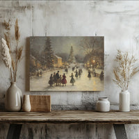 Snowy Ice Skating Scene Victorian Painting Digital Download, Vintage Christmas Village Wall Art, Festive Winter Canvas Decor Present