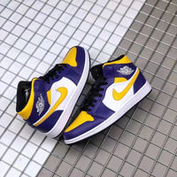 Mid Top Sneakers, White Purple Yellow Colorway, Lace Up Design, Casual Gift for Sneaker Fans