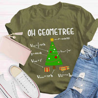 Humorous Geometry Pun Xmas Tree Shirt, Oh Geometree Math Christmas T-Shirt, Math Teacher Holiday Tee, Student Math Humor Shirt Present