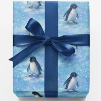 Snowy Penguin Gift Wrap, Winter Penguin Wrapping Paper, Winter Wonderland Wrapping Paper, Holiday Bird Gift Wrap, Christmas Present Paper