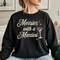 Festive Cocktail Graphic Crewneck, Merrier with A Martini Christmas Sweatshirt, Holiday Bar Drinking Pullover, Party Present for Her