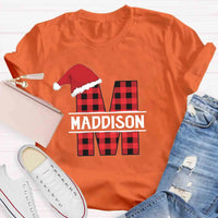 Custom Name Buffalo Plaid Holiday Graphic Tee, Personalized Plaid Christmas T-Shirt, Matching Family Xmas Shirt, Christmas Eve Present