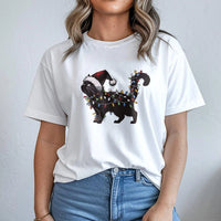 Santa Hat String Lights Cat Shirt, Black Cat Christmas T-Shirt, Adorable Kitty Holiday Graphic Tee, Festive Cat Lover Shirt, Xmas Cat T-Shirt