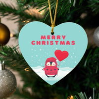 Merry Christmas Ceramic Ornament, Penguin Balloon Heart Ornament, Adorable Holiday Animal Keepsake Ornament, Festive Winter Decor Family Present